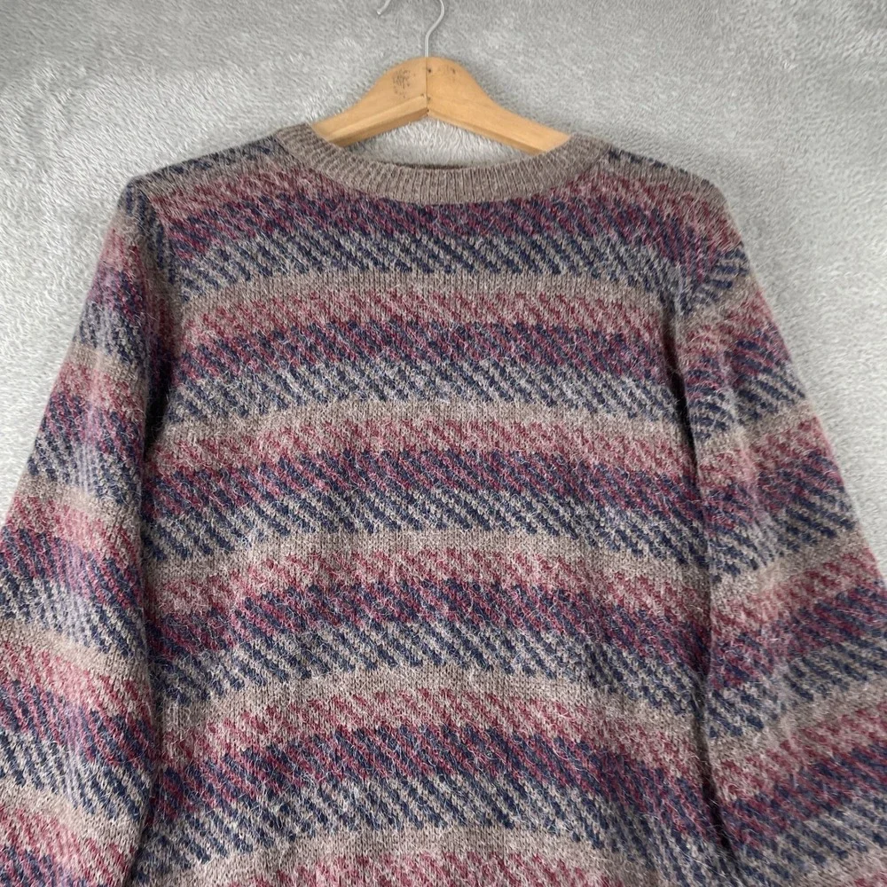 Castle Rock Striped Sweater Mens Small Brown Burgundy Vintage Knit Preppy 80s